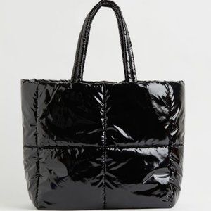 {H&M} Glossy Black Quilted Shopper Bag